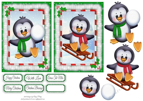 2 6x4 Penguin With Snowball & Penguin Sledging Toppers
