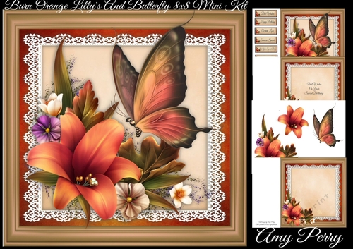 Beautiful Burnt Orange Lillys With Butterfly 8x8 Mini Kit