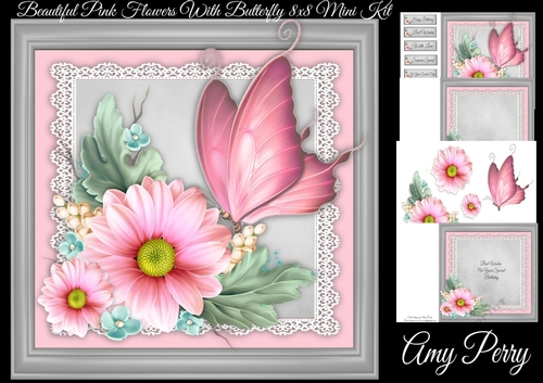 Beautiful Pink Flowers With Butterfly 8x8 Mini Kit