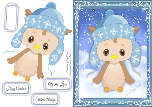 Gorgeous Owl With Blue Snowflake Hat