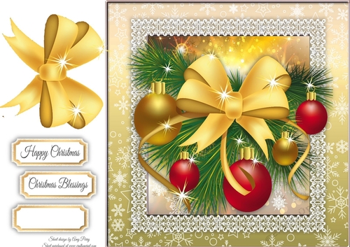 Beautiful Red Baubles & Gold Bow 8x8