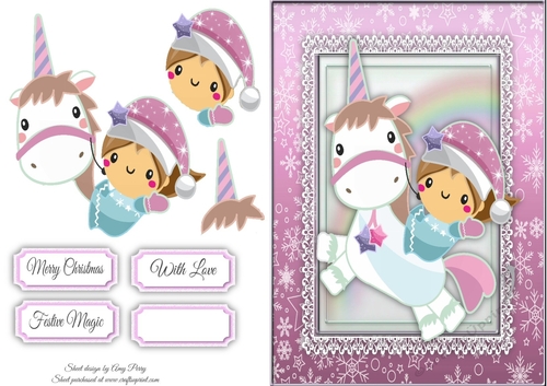 Little Girl In Pink Santa Hat With Unicorn