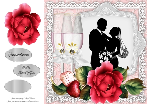 Wedding Silhouette With Red Roses & Strawberries 8x8