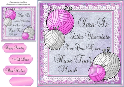 Humorous Knitting Fuschia  8x8