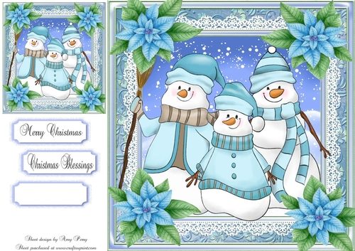 Blue Snowman Family 8x8 