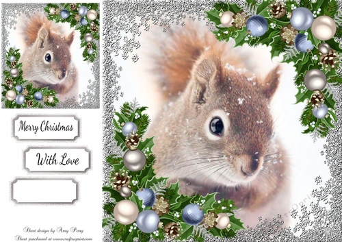 Gorgeous Squirrel With Bauble Corners 8x8