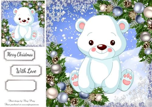 Gorgeous Polar Bear With Bauble Corners 8x8