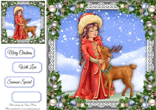 Pretty Girl With Reindeer 8x8