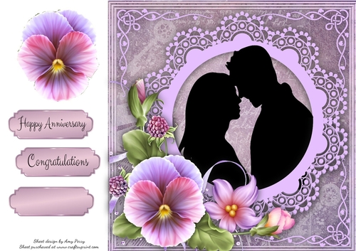 Beautiful Silhouette Couple With Purple Pansies 8x8 