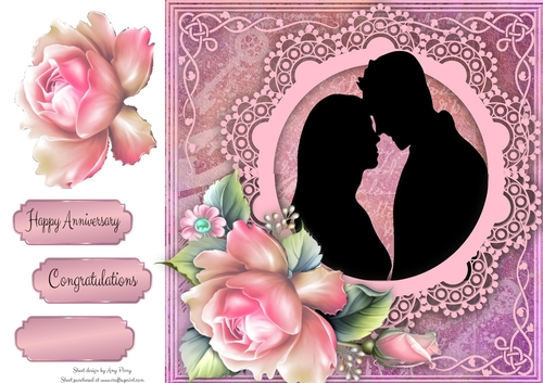 Beautiful Silhouette Couple With Pink Roses 8x8