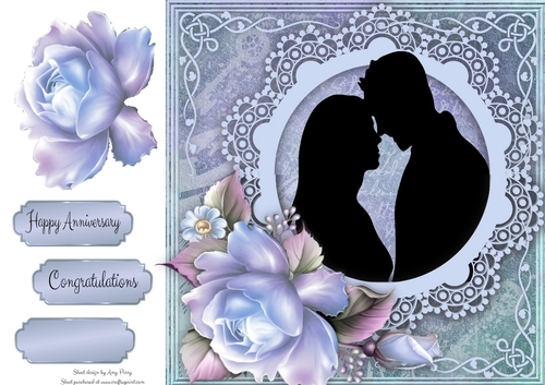 Beautiful Silhouette Couple With Blue Roses 8x8