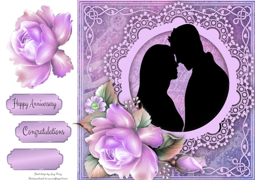 Beautiful Silhouette Couple With Purple Roses 8x8