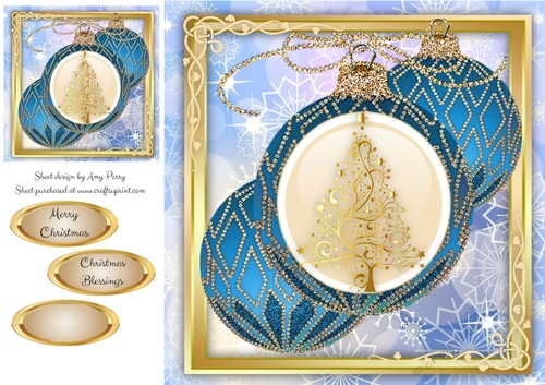 Beautiful Blue Glitter Baubles With Tree 8x8