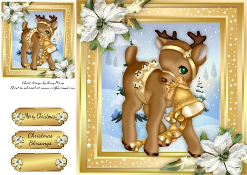 Gorgeous Gold Glitter Reindeer 8x8