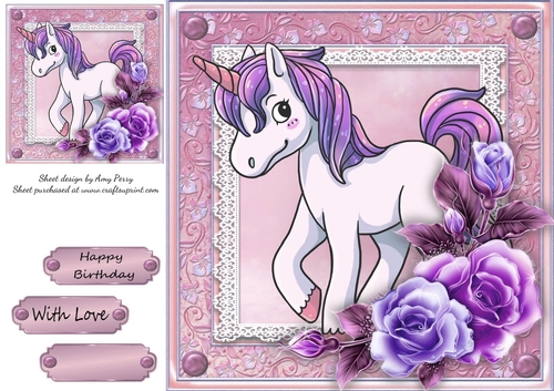 Beautiful Lilac & Blue Unicorn 8x8