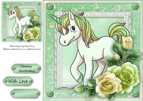 Beautiful Yellow &Green Unicorn 8x8