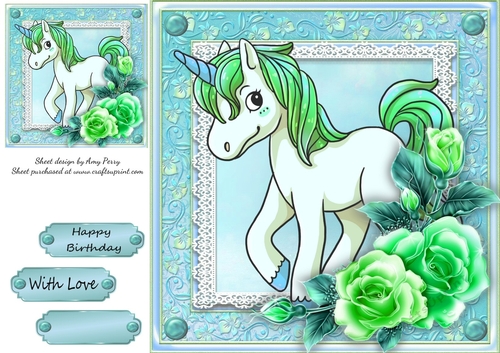 Beautiful Green & Blue Unicorn 8x8