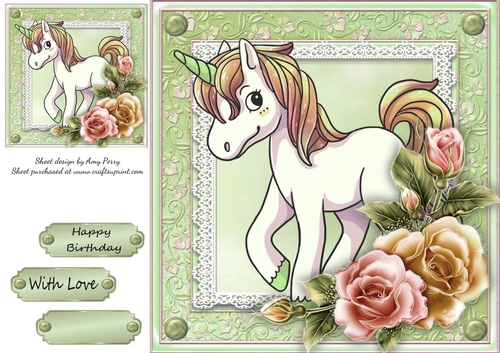 Beautiful Pink & Yellow Unicorn 8x8