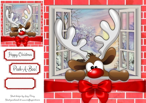 Reindeer Playing Peek-A-Boo 8x8