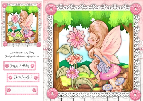 Gorgeous Pink Fairy With Flowers 8x8