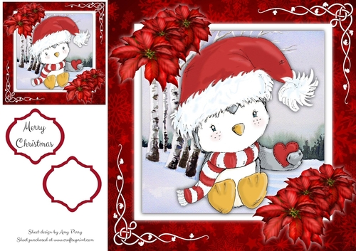 Gorgeous Penguin With Santa Hat 8x8