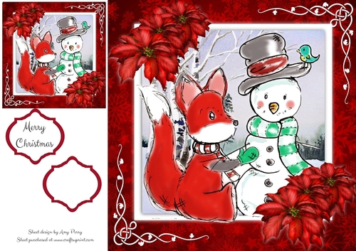 Gorgeous Fox With Snowman 8x8