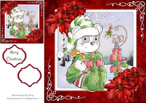 Gorgeous Festive Panda With Mouse 8x8