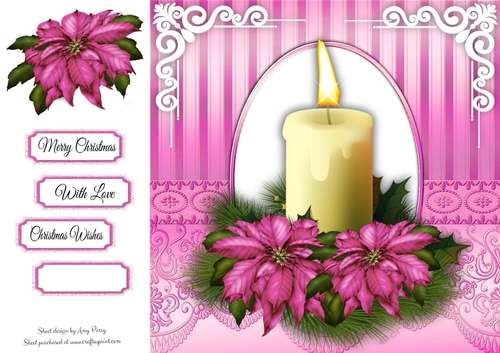 Beautiful White Candle With Pink Flowers 8x8