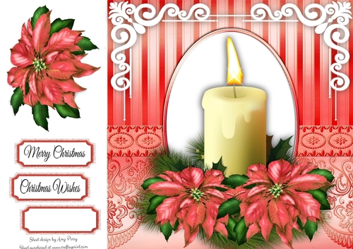 Beautiful White Candle With Red Flowers 8x8