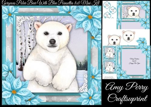 Gorgeous Polar Bear With Blue Poinsettia 8x8 Mini Kit