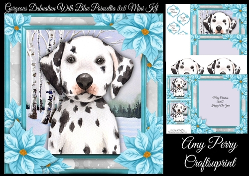 Gorgeous Dalmation With Blue Poinsettia 8x8 Mini Kit