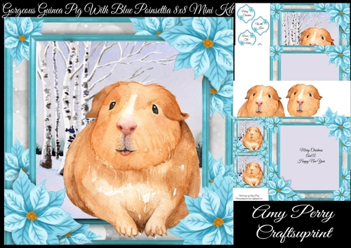 Gorgeous Guinea Pig With Blue Poinsettia 8x8 Mini Kit