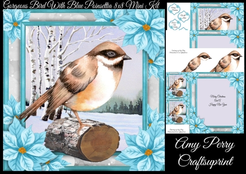 Gorgeous Bird With Blue Poinsettia 8x8 Mini Kit