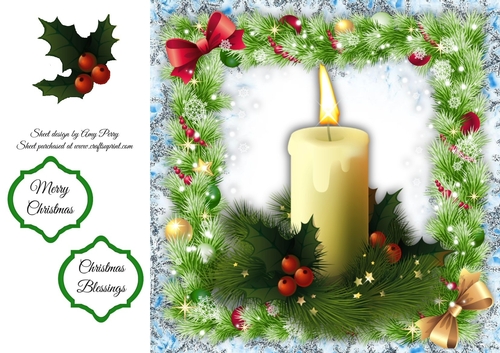 Beautiful Cream Candles With Holly 8x8