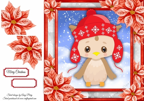 Adorable Owl With Winter Hat 8x8 