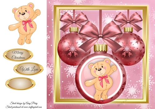 Beautiful Pink Baubles With Teddy Bear 8x8