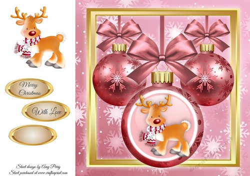 Beautiful Pink Baubles With Reindeer 8x8