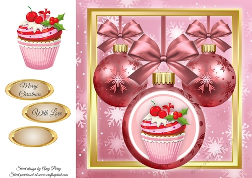 Beautiful Pink Baubles With Cupcake 8x8