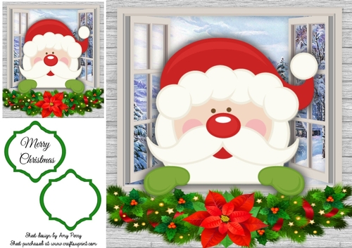 Santa Peeping Through The Window 8x8