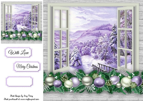 Beautiful Purple Christmas Scene Through The Window 8x8