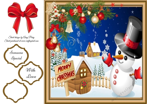 Snowman With christmas House 8x8