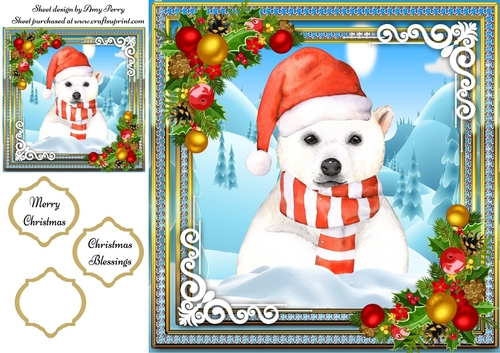 Beautiful Polar Bear With Santa Hat 8x8