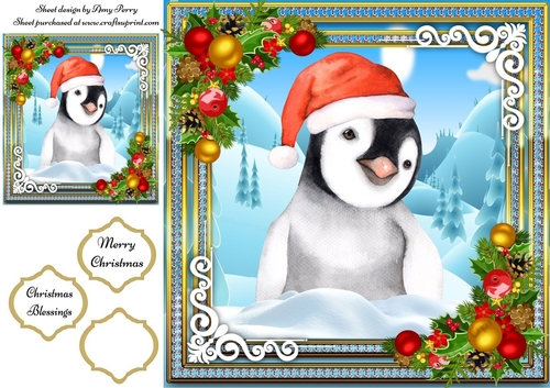 Beautiful Penguin With Santa Hat 8x8
