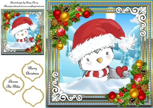 Beautiful Penguin 2 With Santa Hat 8x8