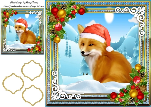 Beautiful Fox In Santa Hat 8x8
