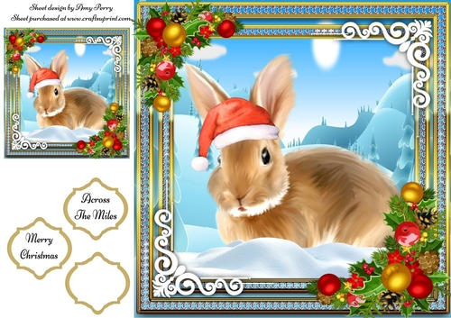 Beautiful Rabbit In Santa Hat 8x8