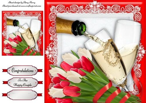 Champagne Bottle & Glasses With Tulips 8x8