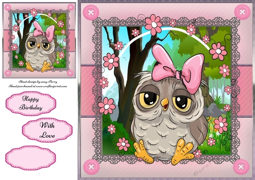 Gorgeous Owl With Pink Bow 8x8