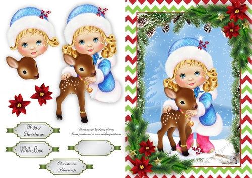Cute Little Girl With Reindeer