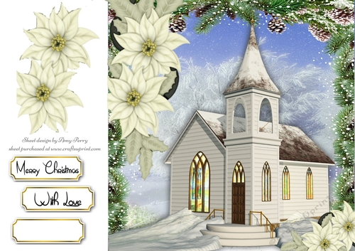 Beautiful Christmas Church With White Flowers 8x8